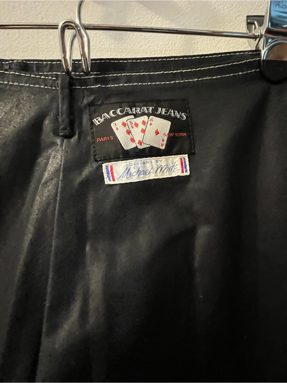 Baccarat Black Cotton Waxy Look Vintage Bibs. Wide leg with slits. - Picture 6 of 12